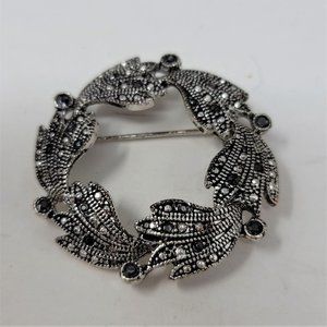 Vintage Marquisate Circle Pin Brooch Silver 1-3/4"